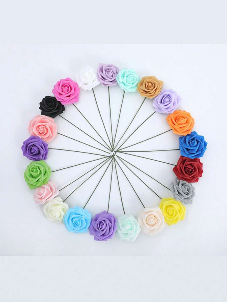 1/27入組人造玫瑰花，非常適合情人節DIY婚禮新娘花束中心裝飾，新娘禮物，派對和家居花卉裝飾，酒紅和白色 - 紅色 - 查看 1