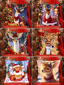 1 件 45*45 厘米新款圣诞装饰枕套亲肤短毛绒法兰绒方形靠垫套，可爱麋鹿系列柔软枕套，适用于圣诞派对居家房间沙发椅汽车装饰圣诞节装饰品，不含枕芯，圣诞节 - 聖誕麋鹿抱枕套 - 查看 1