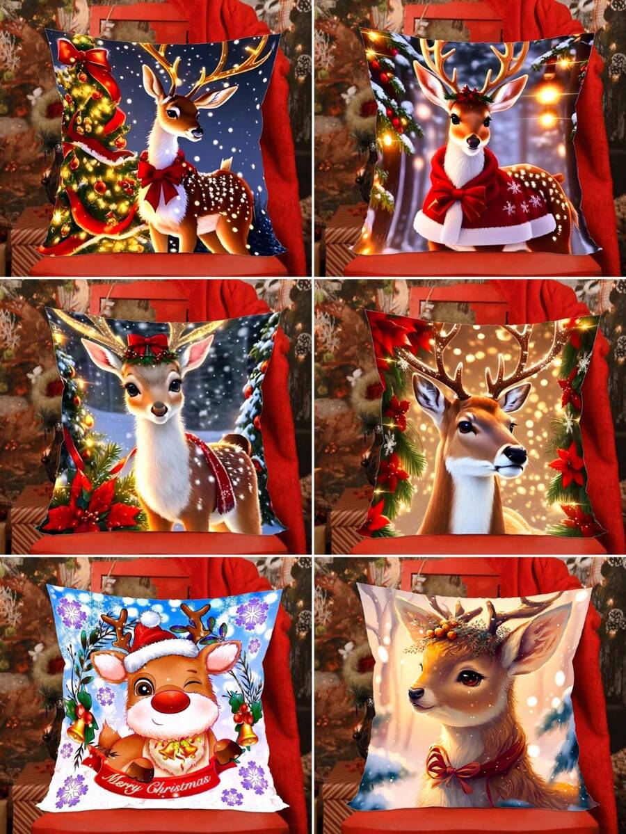 1 件 45*45 厘米新款圣诞装饰枕套亲肤短毛绒法兰绒方形靠垫套，可爱麋鹿系列柔软枕套，适用于圣诞派对居家房间沙发椅汽车装饰圣诞节装饰品，不含枕芯，圣诞节 - 聖誕麋鹿抱枕套 - 查看 1