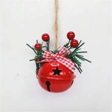 1pc Christmas Decoration Painted Bell Pendant Jute Rope Red Fruit Accessory Window Display Christmas Bell Iron Christmas Tree Ornament - Multicolor - View 11