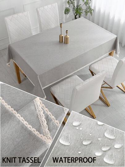 1 件防油防水桌布，TPU 涂层防水桌布，纯色家具防尘罩，适用于餐桌、书桌、带流苏边缘的矩形野餐垫