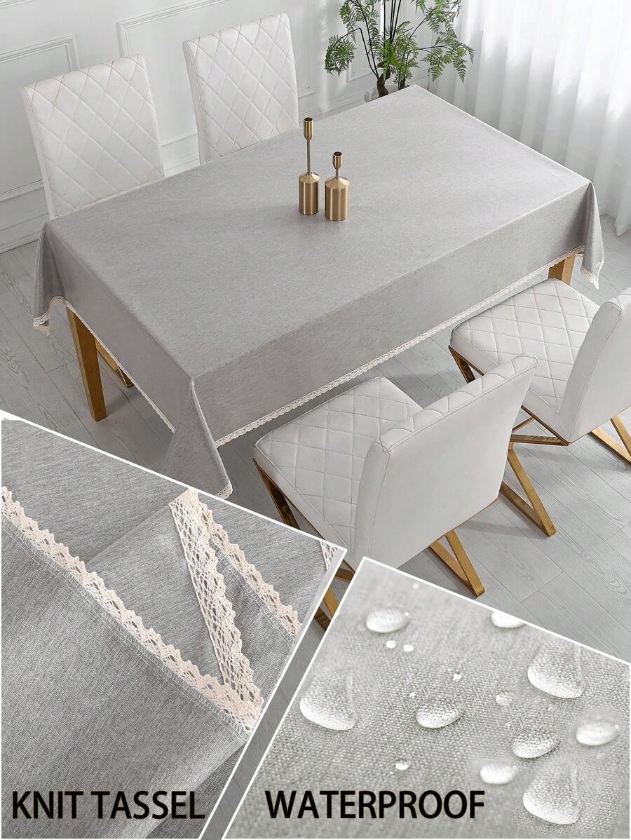 1 件防油防水桌布,TPU 涂层防水桌布,纯色家具防尘罩,适用于餐桌、书桌、带流苏边缘的矩形野餐垫 - 灰色 - 查看 1