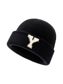 1 件时尚 26 字母图案针织帽，百搭保暖羊毛帽，适合男士秋冬户外穿着，很棒的礼物