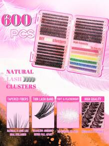 600 piezas Racimos de pestañas individuales coloridos, gran capacidad 30D+40D+50D+Curl de color D 9-16mm, kit de extensión de pestañas postizas individuales segmentadas temático de Halloween, volumen dramático y 7 colores mezclados, aspecto natural y extra grueso, wispy y ultra suave, súper ligero y reutilizable para uso personal en el hogar, Halloween, cosplay y vida diaria