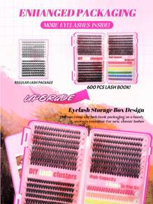 600 piezas Racimos de pestañas individuales coloridos, gran capacidad 30D+40D+50D+Curl de color D 9-16mm, kit de extensión de pestañas postizas individuales segmentadas temático de Halloween, volumen dramático y 7 colores mezclados, aspecto natural y extra grueso, wispy y ultra suave, súper ligero y reutilizable para uso personal en el hogar, Halloween, cosplay y vida diaria