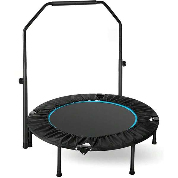 Trampolín interior Ø101cm, trampolín plegable para fitness, trampolín para saltar fitness, capacidad de carga 150 kg, altura de pasamanos ajustable, entrenamiento de resistencia, diferentes grupos de personas