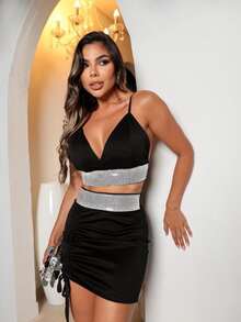 Women's Top And Skirt Set Luxury Party Look - màu đen - Xem 4