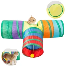 Brinquedo Tunel para gato Dobravel Com Bolinha 3 saidas em T