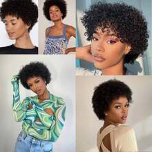 Afro Wigs For Women 100% Human Hair Glueless Wigs 70s Kinky Curly Wig Cosplay Or Daily Use - Natural Black - View 6