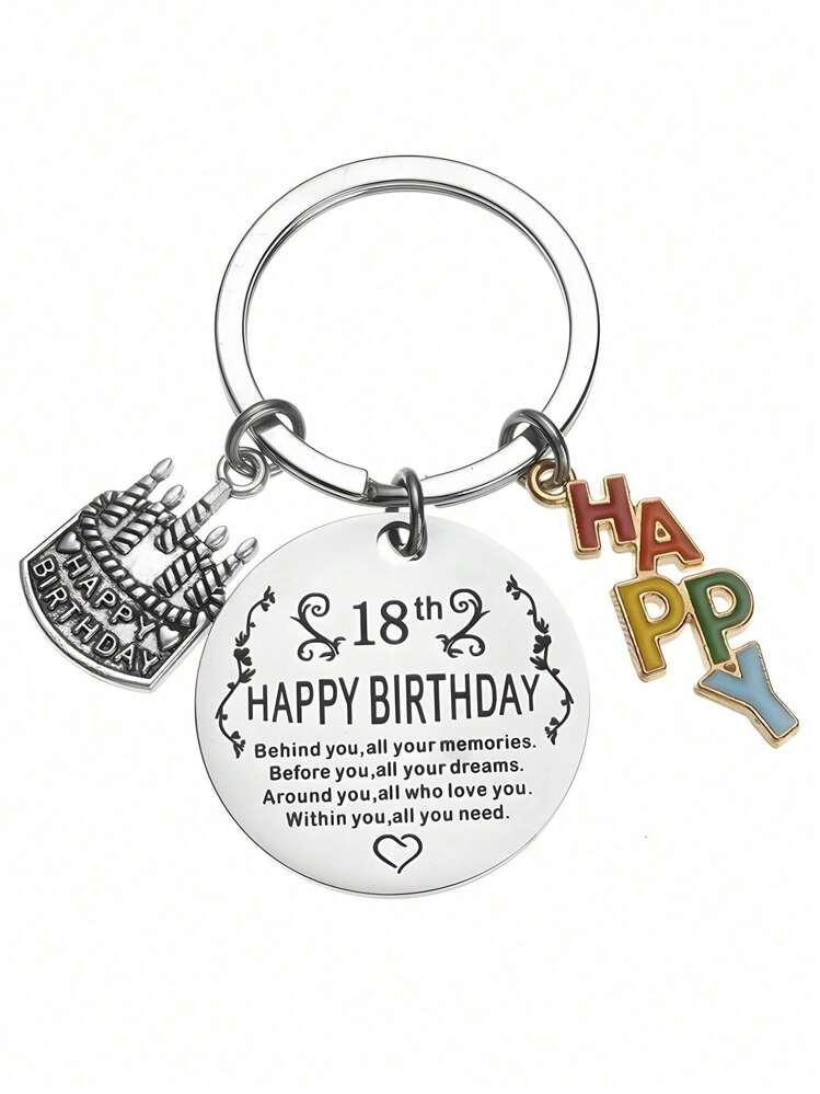 1个不锈钢钥匙扣，刻有“生日快乐”字样，生日礼物，适合送给朋友、同事和儿子，也可作为成人礼、汽车配件、包包挂饰、背包挂件、书包挂件、可爱哥特风Y2K风格挂绳、带证件夹的挂绳、圣诞汽车配件、教师礼物、姐妹礼物等。 - 彩色 - 查看 7