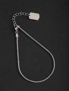 1pc Beach Style Women's Shiny Silver & Gold Stainless Steel Name Pendant Anklet - Silver - View 35