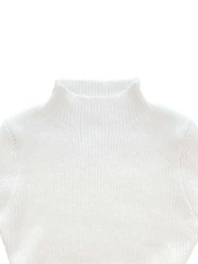 Women's Elegant Simple Ribbed High Neck Cable Knit Midi Sweater Dress - White - View 3