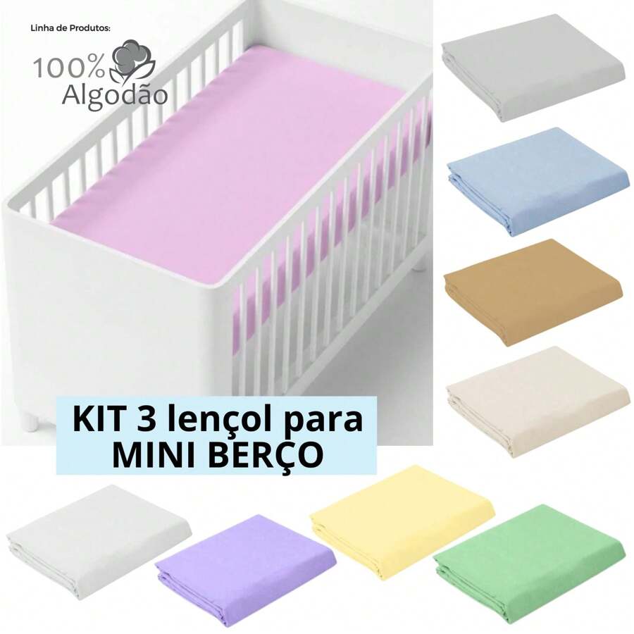 Kit With 3 Sheets For Mini Crib With 200 Thread Count Percale Elastic - 淺粉色 - 查看 1
