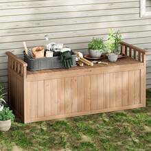 55 Gallon Wooden Deck Box, Outdoor Storage Box For Patio Furniture, Outside Backyard Storage Bench For Cushions, Garden Tools & Pool Accessories - Natural Wood - View 6