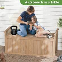 55 Gallon Wooden Deck Box, Outdoor Storage Box For Patio Furniture, Outside Backyard Storage Bench For Cushions, Garden Tools & Pool Accessories - Natural Wood - View 3