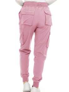 Women's Cargo Scrub Jogger Pants – 4-Way Stretch, Elastic Waist, Multiple Utility Pockets, Wrinkle-Resistant, Workwear For Nurses & Healthcare Professionals - LIGHT PINK - View 3