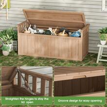 55 Gallon Wooden Deck Box, Outdoor Storage Box For Patio Furniture, Outside Backyard Storage Bench For Cushions, Garden Tools & Pool Accessories - Natural Wood - View 5