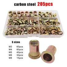 1 Box 70/205/402pcs Flat Head Insert Rivet Nut Rivnut Mix M3 M4 M5 M6 M8 Set Assortment Kit 304 A2-70 Stainless Steel Carbon Steel Aluminum