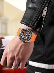 Marvin 手表男士计时手表男士奢华瑞士手表男士腕表带硅胶表带和星期、小时、日期表盘、石英机芯、不锈钢表壳、夜光、100 米防水 M023.15.46.96 - 橘色 - 查看 9