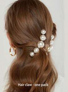 3个/套 仿珍珠发夹（仿珍珠上有轻微划痕或磨损属于塑料制品的正常现象）夏季发爪夹 发夹 发卡 发饰，学生用品，大学用品，珍珠发饰 秋冬季度假必备 - 白色 - 查看 5