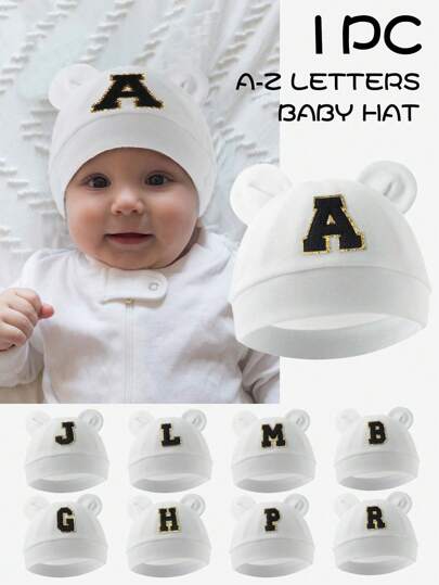1pc Infant 26 Letters Print 100% Cotton Baby Hat, Newborn Hospital Cap, Suitable For Daily Warmth And Ion For Baby Boys And Girls