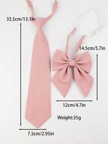 2 件套手工纯色涤纶 JK 制服衬衫带可拆卸领带女士配饰女士情人节 - 粉色 - 查看 2