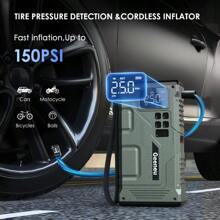 3000A Peak Car Jump Starter With Air Compressor - Portable 12V Battery Charger, 150PSI Digital Tire Inflator, QC18W Fast Charge, LED Emergency Light, And Multi-Function Power Bank For 9.0L Gas/7.5L Vehicles - 綠A - 查看 2