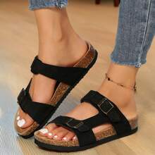 Women's Comfy Cork Footbed With Adjustable Unique Knitting Straps Slides Sandals