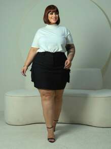 PLUS SIZE CARGO SKIRT, SHORT UNDERNEATH, SIDE POCKETS, BENGALINE FABRIC, ELASTICITY 44 TO 54 - 黑色 - 查看 6