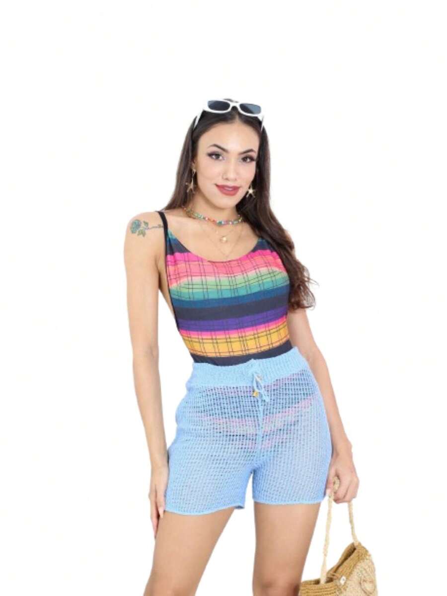 Women's Knitted Beach Cover-Up Shorts Comfortable Summer - Màu xanh lam - Xem 1