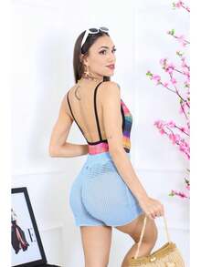 Women's Knitted Beach Cover-Up Shorts Comfortable Summer - Màu xanh lam - Xem 2