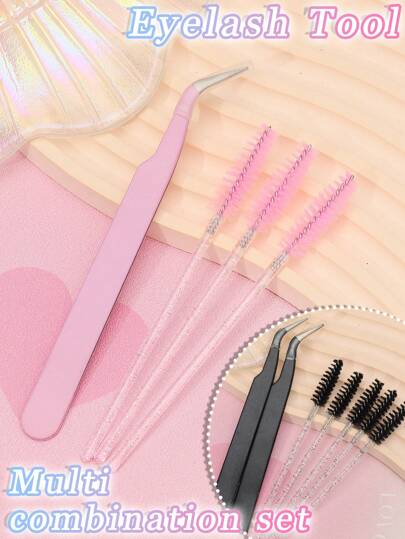 AYRMILLA 新款多色多组合睫毛夹和睫毛刷化妆工具套装，配有多种颜色的黑色和粉色混合水晶固体睫毛夹套装和两用睫毛刷镊子头，精致易用，可满足您的需求。厚钢硬度高，弹性好，耐用，配套的保护套可防止手部受伤，嫁接舒适，便携式彩色美容工具，睫毛梳，黑色一次性迷你睫毛刷化妆，睫毛延长，可重复使用护理，睫毛应用，礼品套装，睫毛毛生产和批量生产制造商。