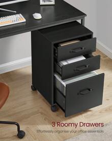 VASAGLE File Cabinet With 3 Drawers, Rolling Office Filing Cabinet With Wheels, For A4, Letter Sized Documents, Hanging File Folders, Industrial - Black - View 2