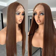 30 Inch Straight 13x5x1 Honey Blonde HD Lace Front Wig Natural Looking Beginner Friendly Pre Plucked Ready To Wear Glueless Highlight Synthetic Lace Front Wig For Women - 咖啡棕 - 查看 2