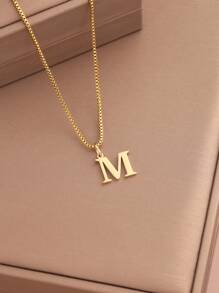 Magic Fish 1 件经典 A-Z 26 个字母项链，不锈钢名字首字母吊坠项链，日常佩戴珠宝礼物 - 金黃色 - 查看 21