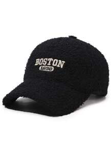 1 Simple Letter Embroidery Craft Lamb Wool Material HatThick And Warm Baseball Caps For Couples In Autumn And Winter - A - View 3