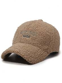 1 Simple Letter Embroidery Craft Lamb Wool Material HatThick And Warm Baseball Caps For Couples In Autumn And Winter - A - View 5