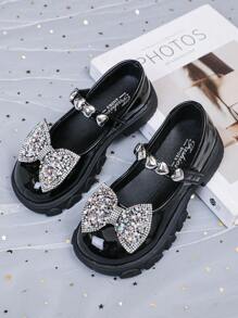 Modische und süße Mädchen flache Schuhe mit Strass Schleife, langanhaltend, rutschfest und geeignet für Aufführungen und Partys