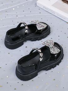 Modische und süße Mädchen flache Schuhe mit Strass Schleife, langanhaltend, rutschfest und geeignet für Aufführungen und Partys