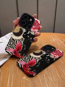 1pc Pomegranate & Floral Patterned Soft Padded Phone Case Compatible With Iphone And Samsung Smartphones - Multicolor - View 2