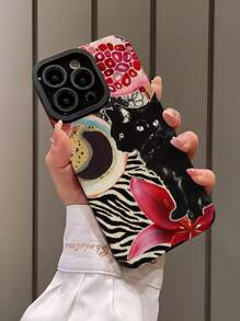 1pc Pomegranate & Floral Patterned Soft Padded Phone Case Compatible With Iphone And Samsung Smartphones - Multicolor - View 3