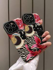 1pc Pomegranate & Floral Patterned Soft Padded Phone Case Compatible With Iphone And Samsung Smartphones - Multicolor - View 4