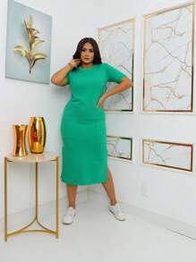 Midi Sweatshirt Dress With Front Pockets - Stylish And Modern | Fashion 2024 - 墨綠色 - 查看 6