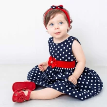 Mundo Nina Kids Baby Girl's 100% Cotton 3-Piece Set Polka Dot Dress, Bolero, Bow Headband - Red - View 1
