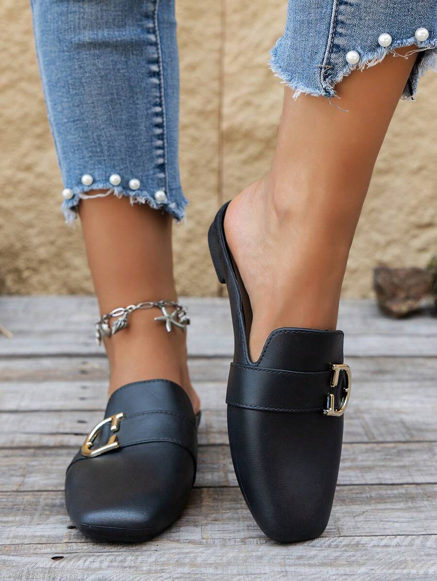 Pantuflas de mujer de punta cerrada, sandalias de plataforma con suela suave y diseño de anillo en D, de moda, de slip-on