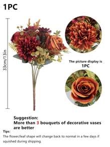 1pc/3pcs Artificial Peony Silk Embroidered Flower, Home Decor Accessory For Autumn, Vase Filler, Wedding Bouquet, Garden Rose Arch, Living Room Decor, New Year Decoration, Planter Decor, Valentine's Day Gift - Burnt Orange - View 2