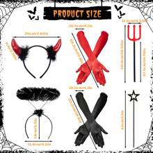 Bộ 4 món/Bộ phụ kiện hóa trang Halloween Thiên thần đen/Áo đỏ, Cánh thiên thần, Thiên thần sa ngã, Quầng sáng, Đũa phép, Găng tay dài bằng vải satin, Sừng quỷ, Băng đô, Đinh ba, Nhị nguyên huyền bí cho Halloween, Phụ kiện hóa trang cho tiệc hóa trang người lớn, Dạ hội - Nhiều màu - Xem 9