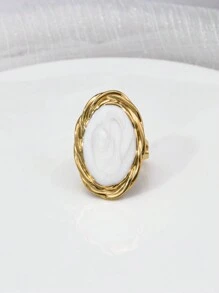 Mazuer 1pc Vintage Goudkleurige Minimalistische Chic Oversized Ronde Spiegel Design Ring Voor Vrouwen, Veelzijdige Modeaccessoire Voor Lente/Zomer, Strand, Pasen, Western, Afstuderen, Terugkeer Naar School, Cadeau, Feest, Pendelen, Vakantie