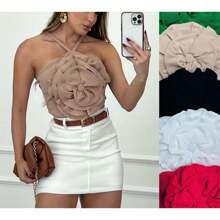 Cropped 3D Pink Open Flower Blouse - màu đen - Xem 2