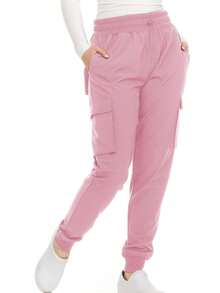 Women's Cargo Scrub Jogger Pants – 4-Way Stretch, Elastic Waist, Multiple Utility Pockets, Wrinkle-Resistant, Workwear For Nurses & Healthcare Professionals - LIGHT PINK - View 5